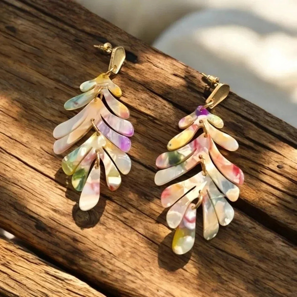 2 LEFT! Gold Plated Marbled Acrylic Dangle Earrings - Picture 3 of 3